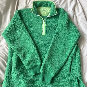 Aerie Green Sherpa Quarter-Zip Pullover